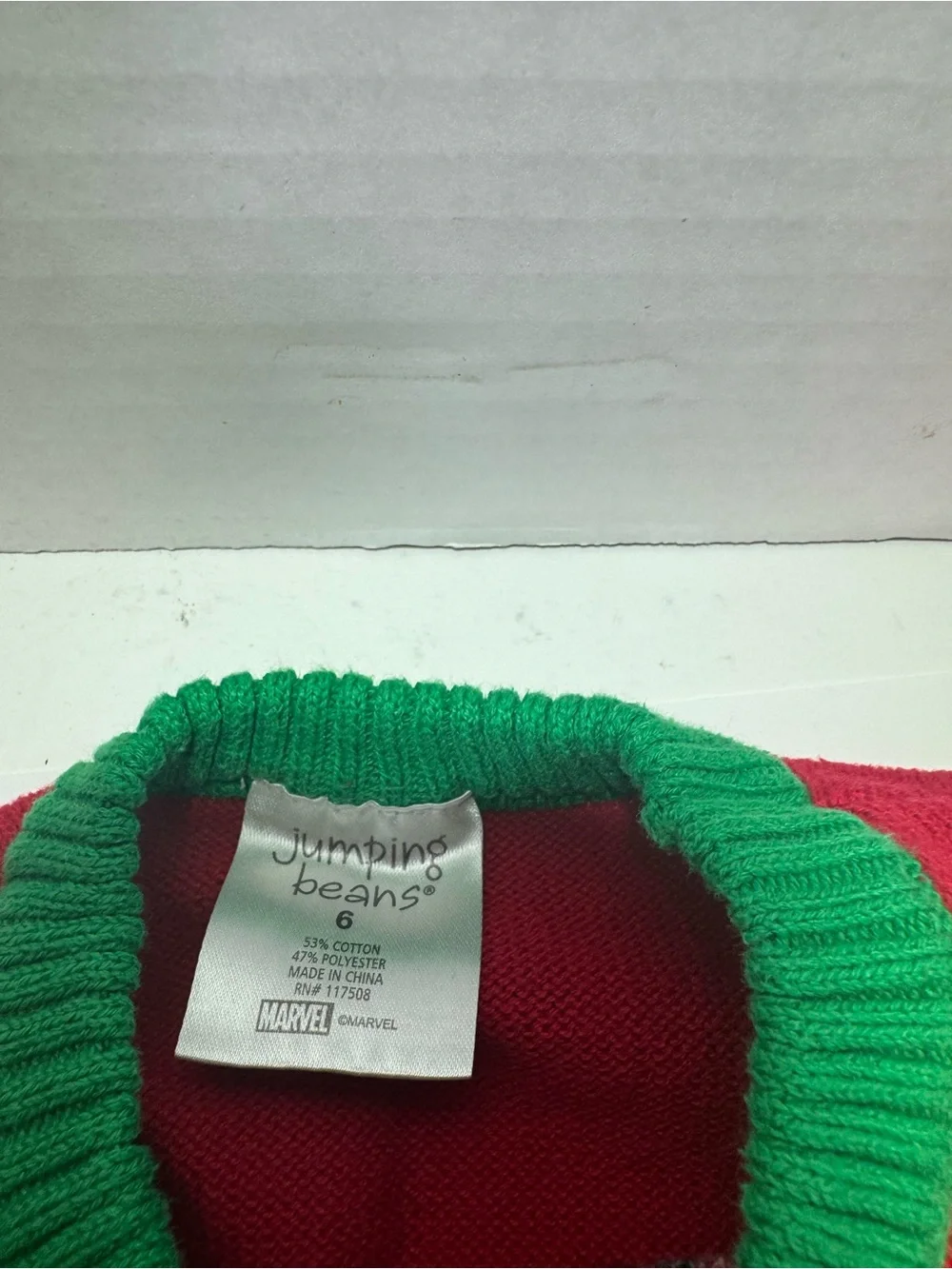 Spiderman Red Knit Crewneck with Green Trim